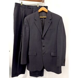 Ralph Lauren Suit Mens 43L Charcoal Gray Pinstripe 100% Wool Pants 46x30